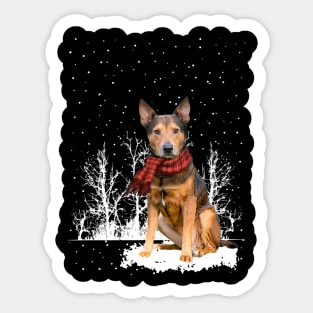 Christmas Shepherd Terrier With Scarf In Winter Forest Sticker